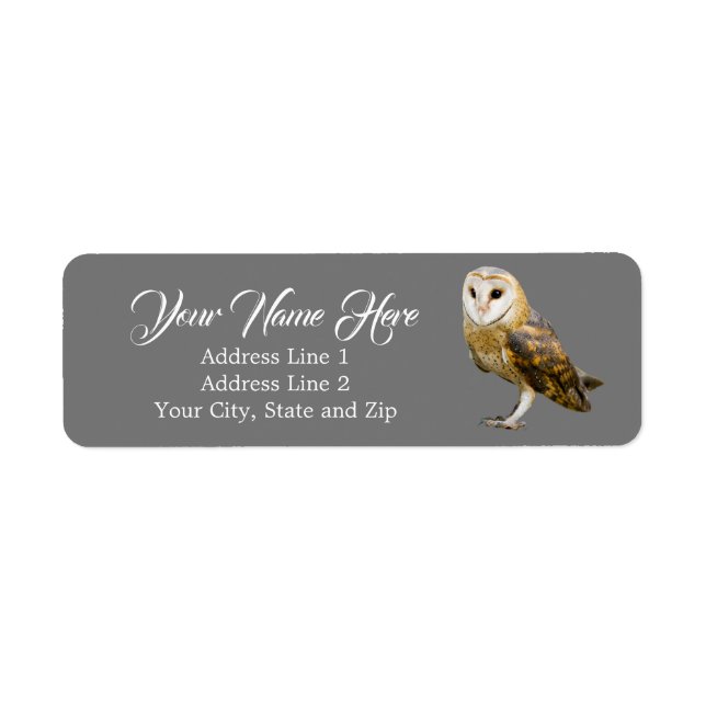 Cute Barn Owl Gray Return Address (Vorne)
