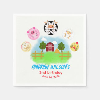 Cute Barn Yard Farm Party Animals Play Balls Serviette