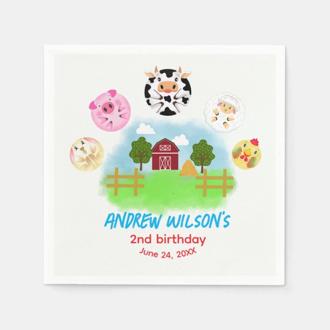 Cute Barn Yard Farm Party Animals Play Balls Serviette (Vorderseite)