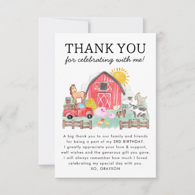 Cute Barnyard Animals Kids Farm Birthday Thank You (Vorderseite)