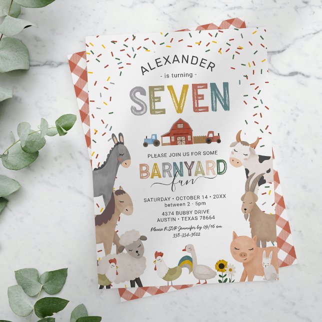 Cute Barnyard Farm 7ème anniversaire Invitation (Créateur téléchargé)