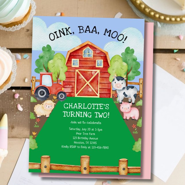 Cute Barnyard Farm Animaux 2e Invitation anniversa (Créateur téléchargé)