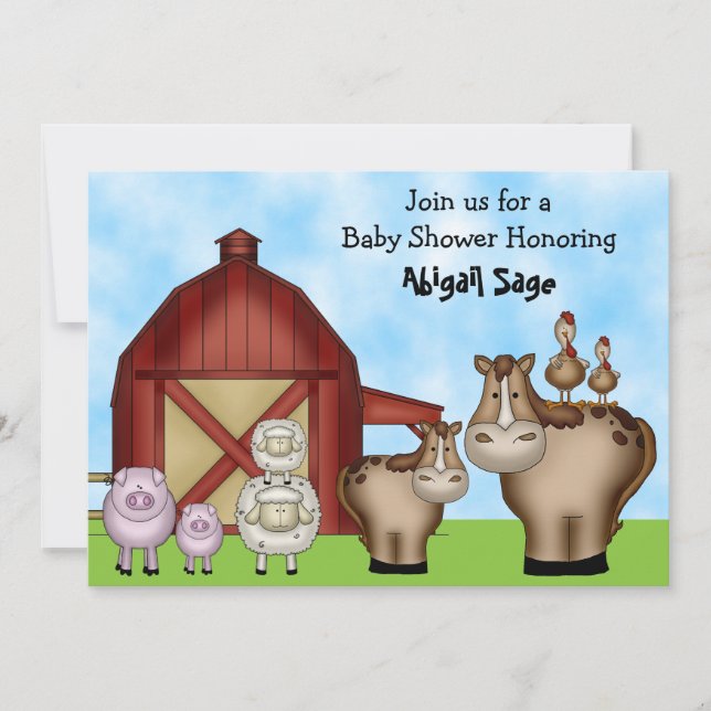 Cute Barnyard ferme animal bébé douche Invitations (Devant)