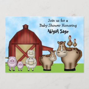 Cute Barnyard ferme animal bébé douche Invitations