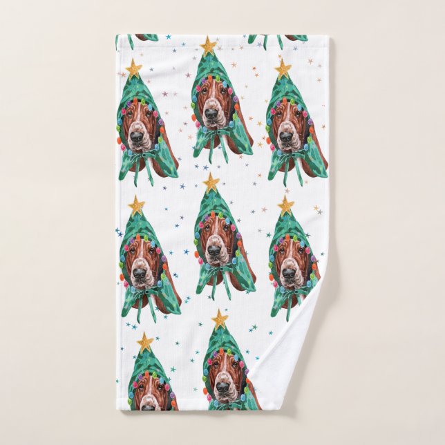 Cute Basset Hound Dog Pattern Christmas Handtuch (Handtuch)
