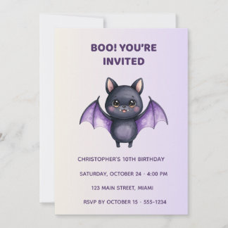 Cute Bat Halloween Birthday Invitation | Kids Einladung