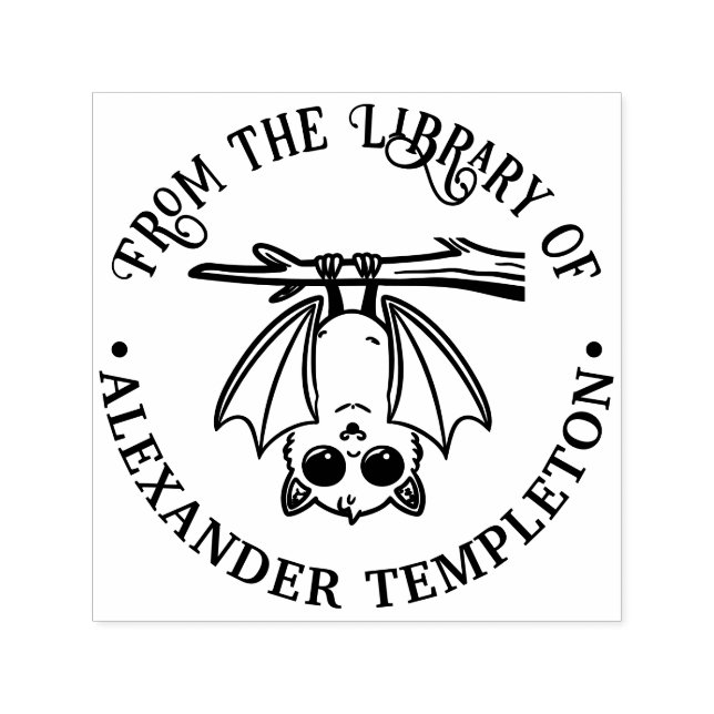 Cute Bat Hanging From Branch Library Book Name Permastempel (Design)