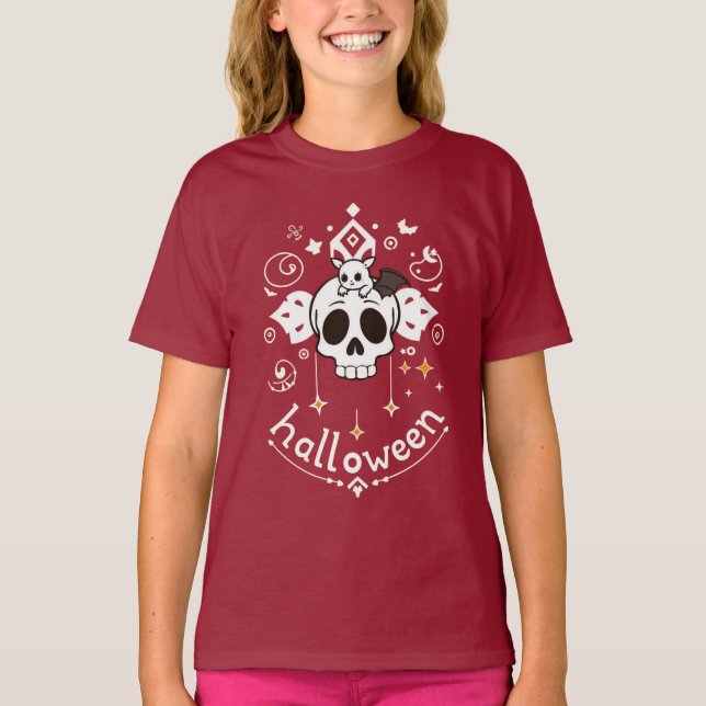 Cute Bat & Skull Halloween Vibes  T-Shirt (Vorderseite)