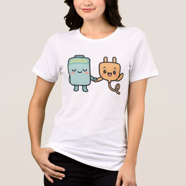 Cute Battery and Plug Characters Tri-Blend Shirt (Vorderseite)