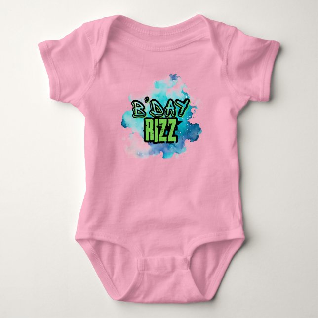 Cute B'Day Rizz grün und monochromatisch blau Baby Strampler (Vorderseite)