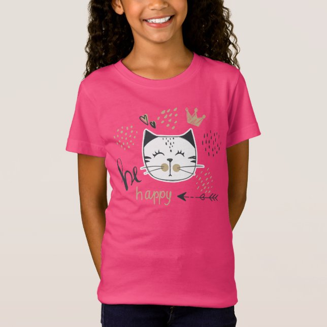 Cute Be Happy Cat T-Shirt (Vorderseite)