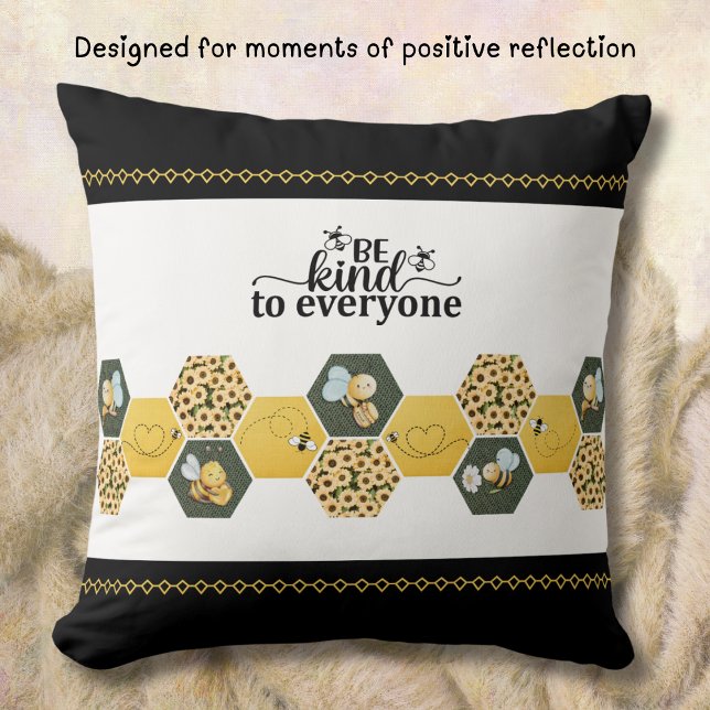 Cute Be Kind Bumble Bee Honeycomb Accent Kissen (Add a pop of sunshine, nature and chic style to your sofa or reading nook.)