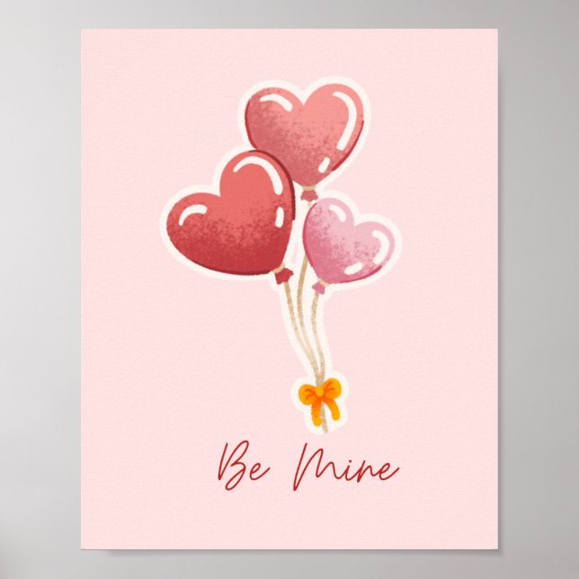 Cute Be Mine Heart Balloons Valentine's Day Canvas Poster (Vorne)