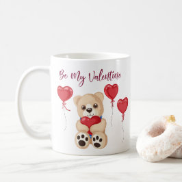 Cute Be My Valentine Teddy Bear with Heart Balloon Kaffeetasse