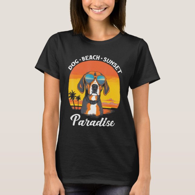 Cute Beagle Dog Beach Sunset Paradise T-Shirt (Vorderseite)