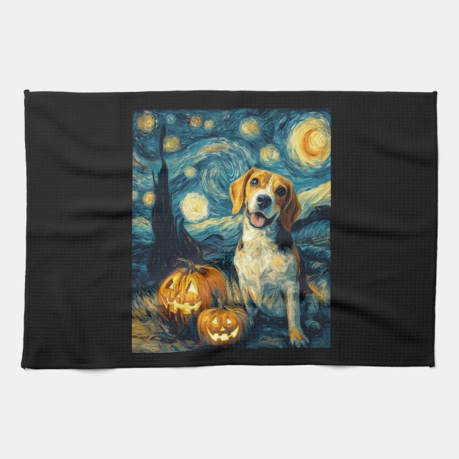 Cute beagle Dog Halloween Jack O Lantern Pumpkin F Geschirrtuch (Horizontal)