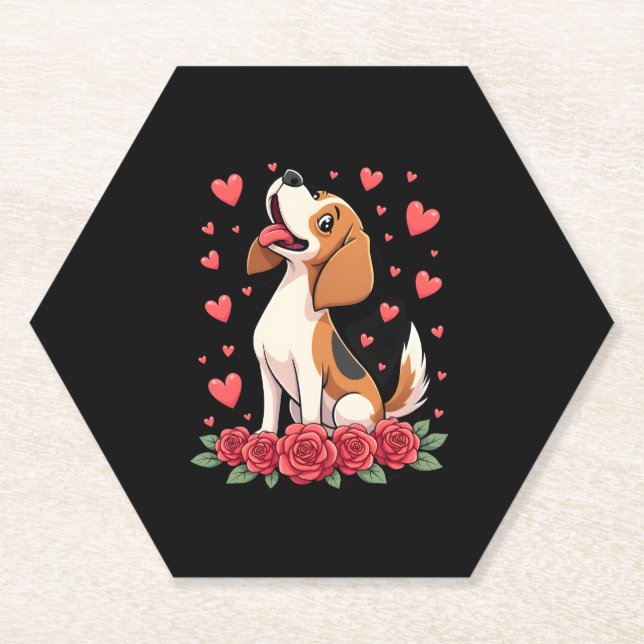 Cute Beagle with Red Roses Hearts Floral Valentine Untersetzer (Vorderseite)