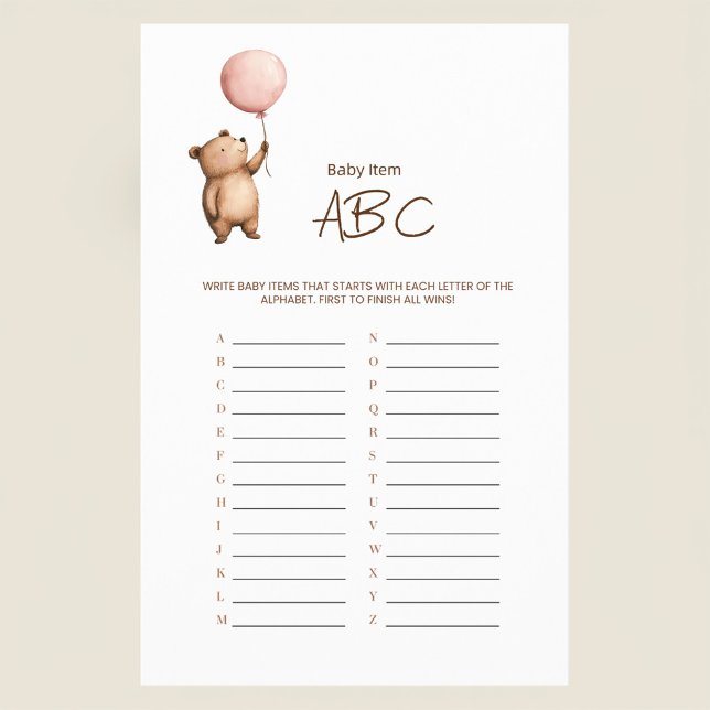 Cute Bear Balloon ABC Baby Shower Game Flyer (Von Creator hochgeladen)