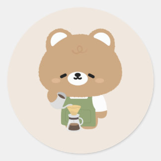 Cute Bear Barista Runder Aufkleber