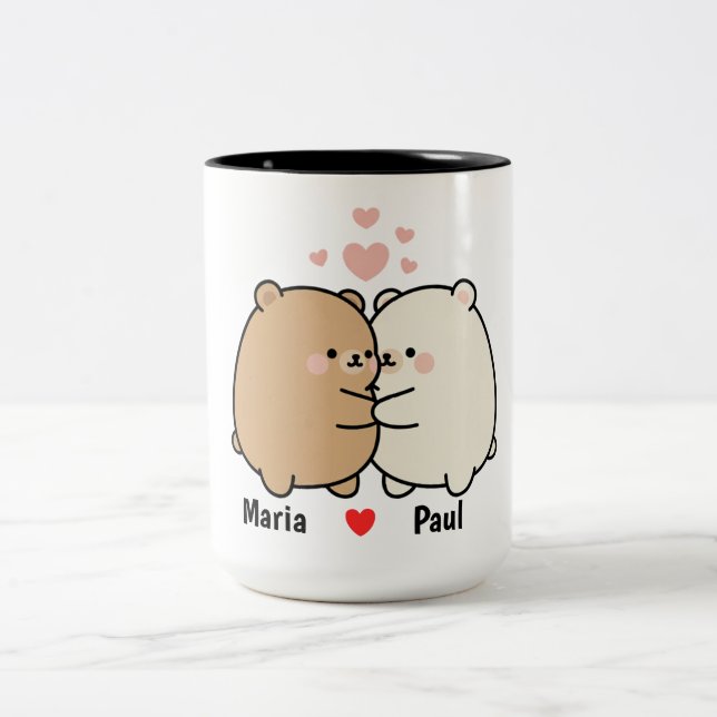 Cute Bear Couple Personalized Valentine Coffee Mug (Centre)