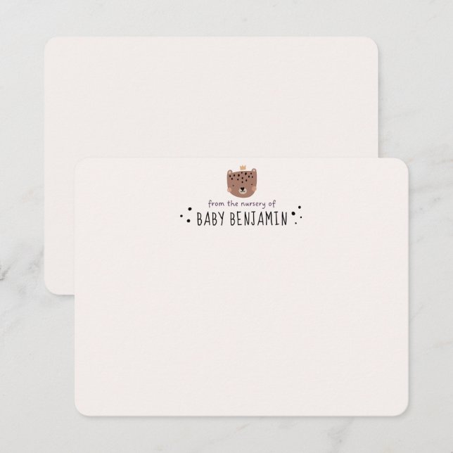 Cute Bear Crown Baby Boy Nursery Note Card Einladung (Vorne/Hinten)