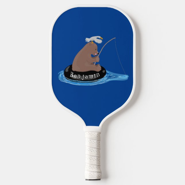 Cute bear cub fishing cartoon illustration  pickleball schläger (Vorderseite)