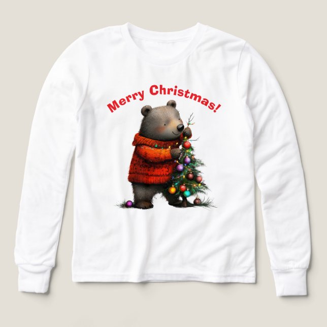 Cute Bear Decorating Christmas Tree Sweatshirt (Motif recto)