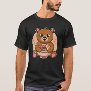 Cute Bear Eating Ramen Noodles For Men Women Boys T-Shirt