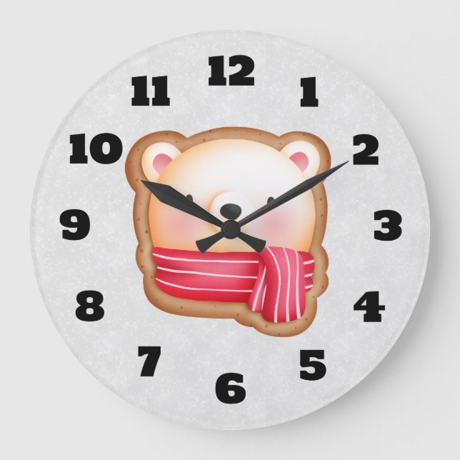 Cute Bear Face Red Scarf & Rosy Cheeks Christmas Große Wanduhr (Vorderseite)