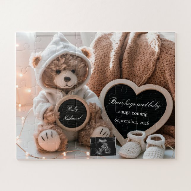 Cute Bear Gender Neutral Baby Announcement (Horizontal)