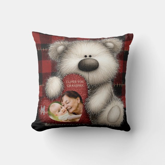Cute Bear I Love You Grandma Custom Monogram Photo Kissen (Vorderseite)
