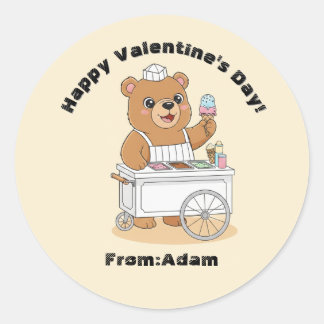 Cute Bear Ice Cream Seller Valentine Classroom Runder Aufkleber