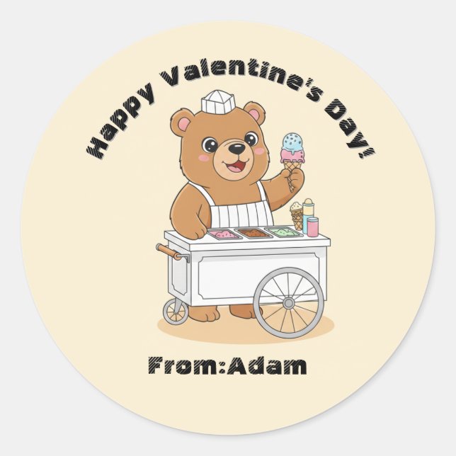 Cute Bear Ice Cream Seller Valentine Classroom Runder Aufkleber (Vorderseite)