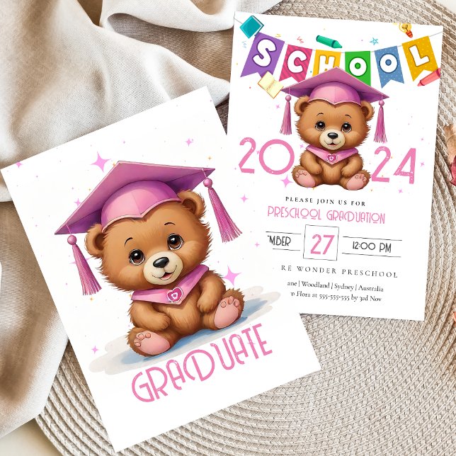 Cute bear Kindergarten Graduation Invitation (Créateur téléchargé)