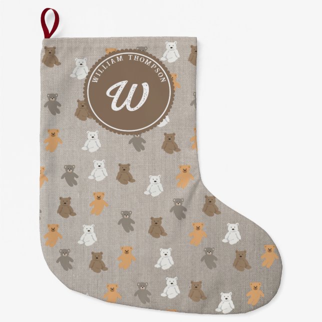 Cute Bear Pattern Initial Monogram Großer Weihnachtsstrumpf (Vorderseite)