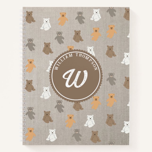Cute Bear Pattern Initial Monogram Notizbuch (Vorderseite)