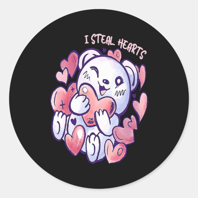 Cute Bear Steal Hearts Valentines Day Or Toddler  Runder Aufkleber (Vorderseite)