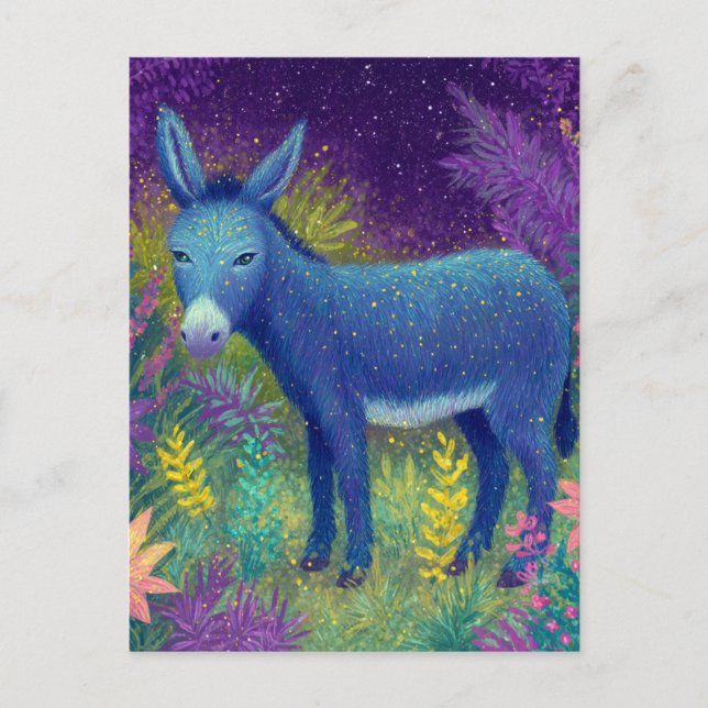 Cute Beautiful Donkey Blue Purple Postkarte (Vorderseite)