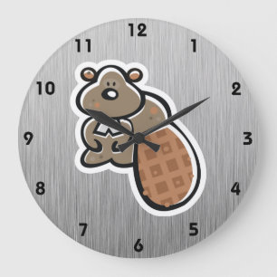 Cute Beaver; Metal-look Große Wanduhr