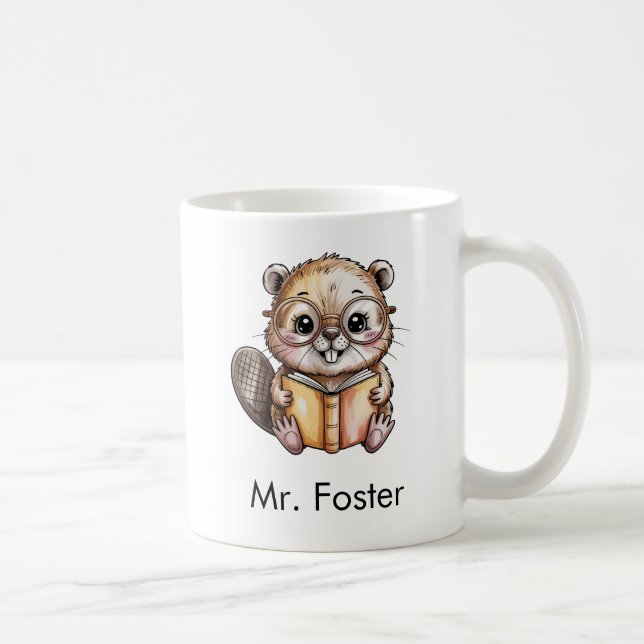Cute Beaver Reading a Book Custom Kaffeetasse (Rechts)