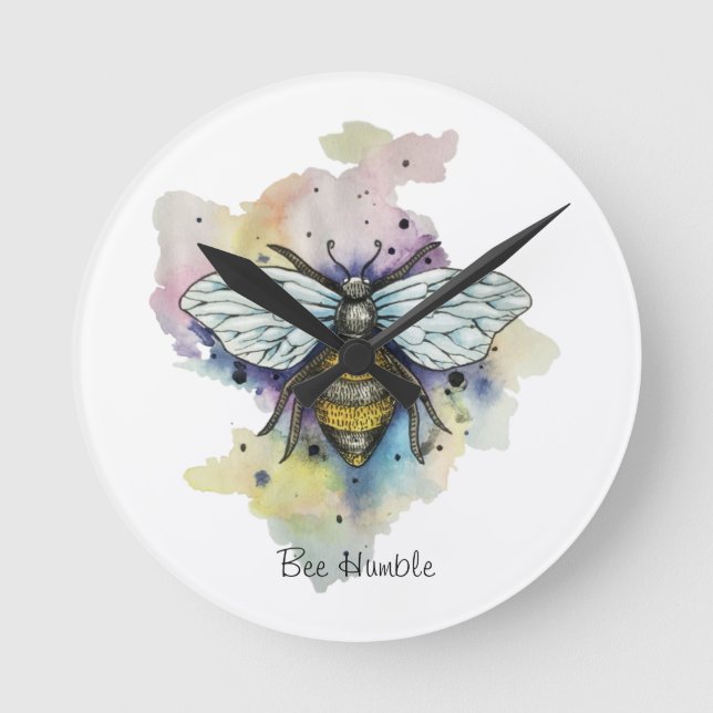 Cute Bee And Rainbow Wash Square Wall Clock Runde Wanduhr (Vorderseite)