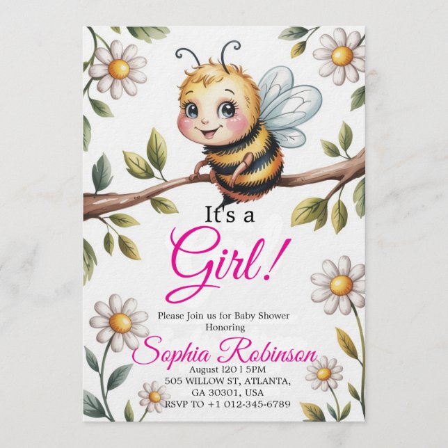 Cute Bee & Daisy Baby Shower Invitation (Devant)