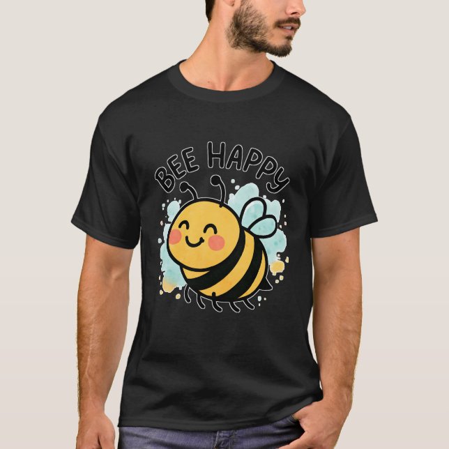 Cute Bee Happy Cartoon T-Shirt (Vorderseite)