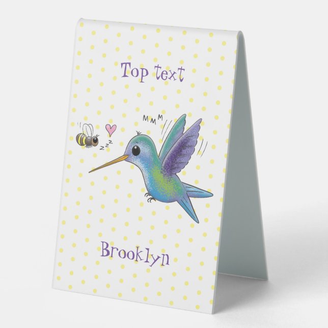Cute bee hummingbird cartoon illustration tischaufsteller  (Vorderseite)