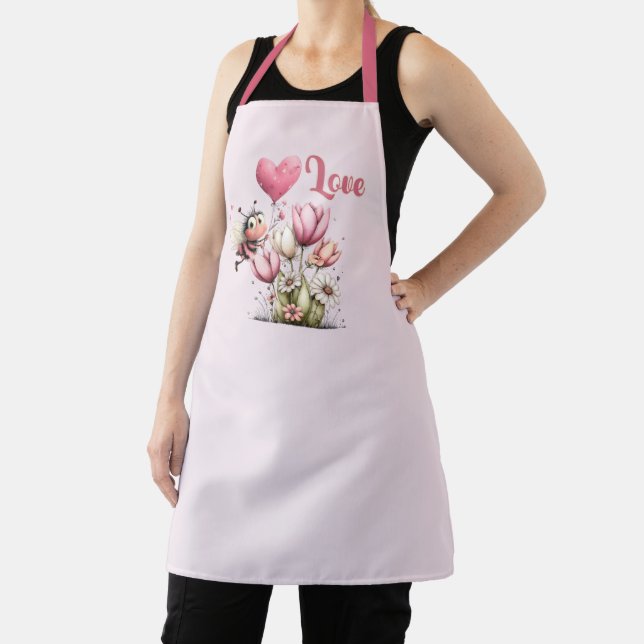 Cute Bee Love Heart Balloon Spring Flowers Schürze (InSitu)