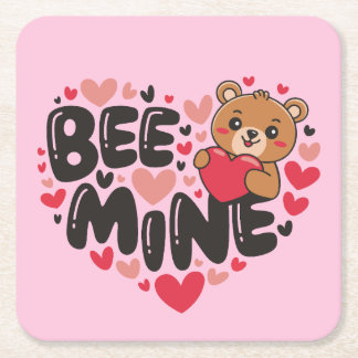 Cute Bee Mine Teddy Bear Valentine's Day Rechteckiger Pappuntersetzer