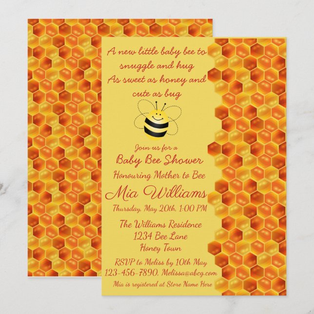 Cute Bee Theme Baby shower Invitation (Devant / Derrière)