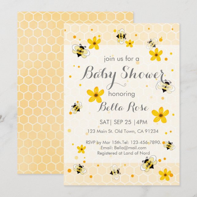 Cute Bee Theme Baby shower Invitation (Devant / Derrière)