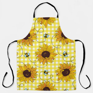 Cute bees and sunflowers on a checkered background schürze
