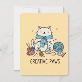 Cute Beige Cat Knitter Yellow Vibes Hobby Supplies Mitteilungskarte